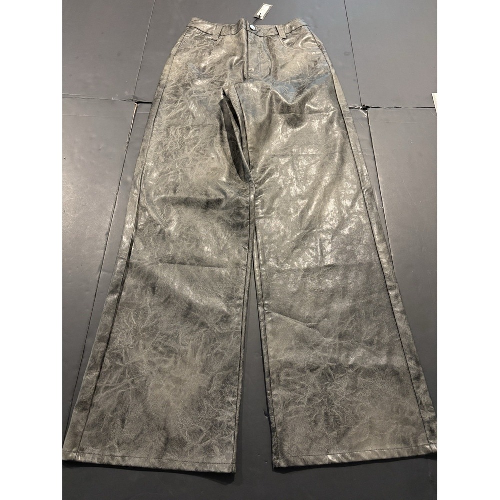 PrettyLittleThing Tall Washed Grey Faux Leather Wide Leg Trousers Size 4 US